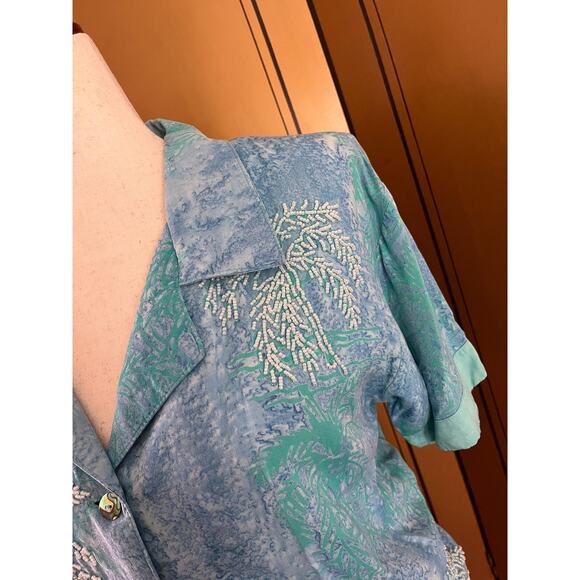 Short sleeves shirt with pearl embroideries, size S - Picture 2 of 7